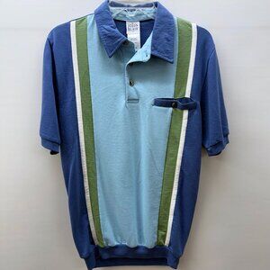 Vintage John Blair Men's Size S Short Sleeve Polo Shirt Blue Colorblock Retro